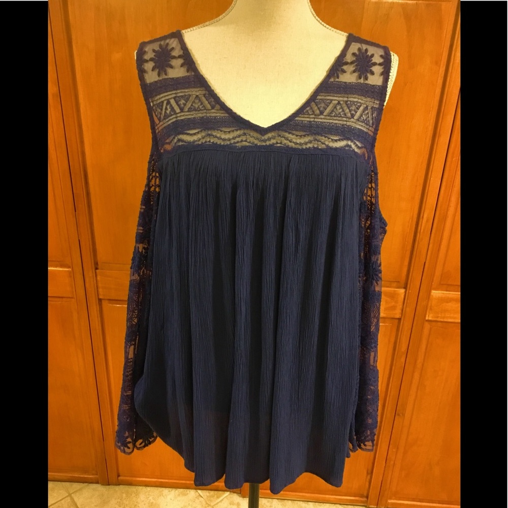 Royal Blue Cold-Shoulder Lace Blouse. Never worn!
